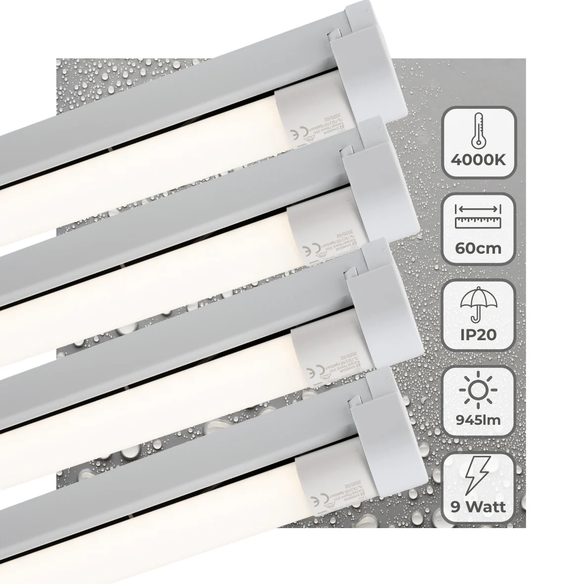 4 PACK - LED's Light LED licht balk 60 cm voor binnen - Armatuur inclusief LED TL buis - 1000 lm - Image 2
