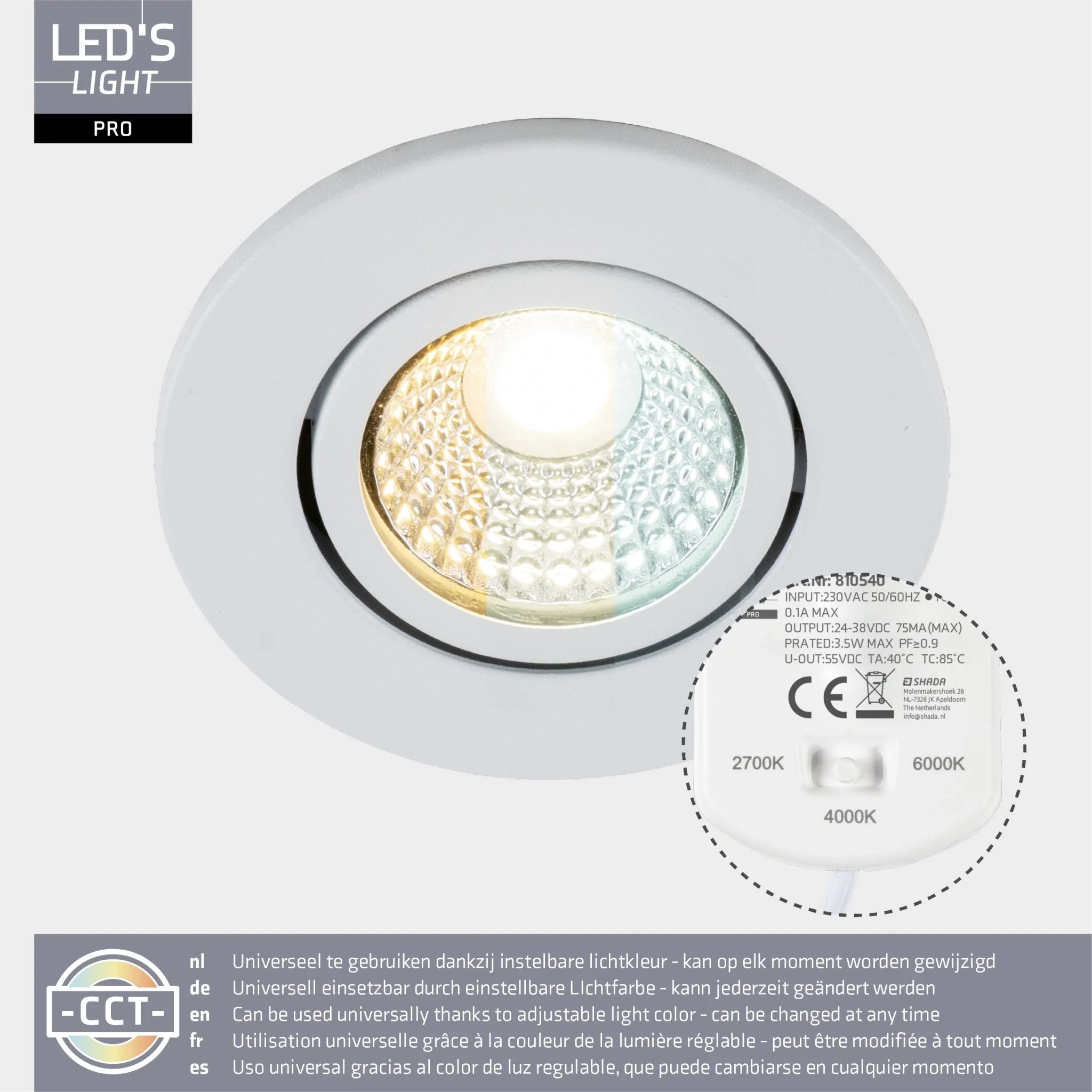 3 PACK - LED's Light PRO Inbouwspot 68 mm - Indoor & Outdoor - 3 lichtkleuren - Dimbaar licht - Wit - Image 6