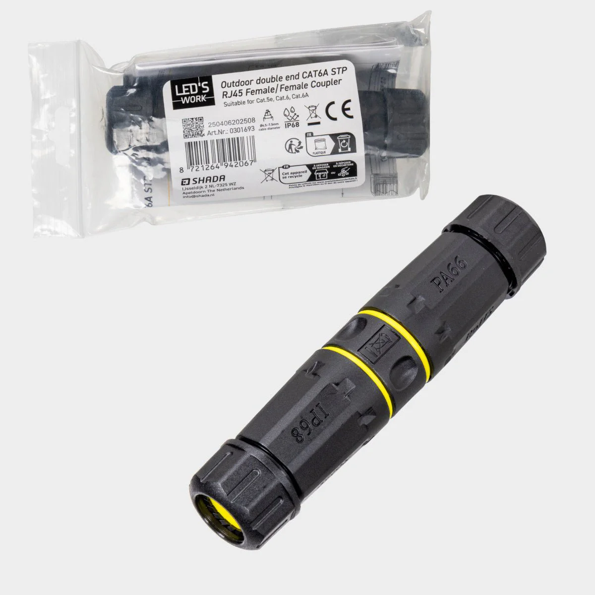 LED's Work Ethernet connector RJ45-connector I-vorm – CAT6A – Ø4,5–7,5 mm kabel – IP68 - Image 6