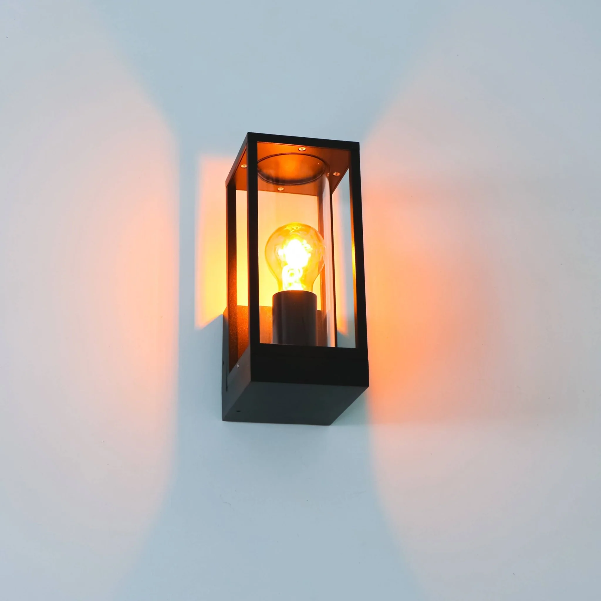 LED's Light LED Wandlamp met glazen ruiten - Rechthoek - E27 fitting - IP44 - Zwart