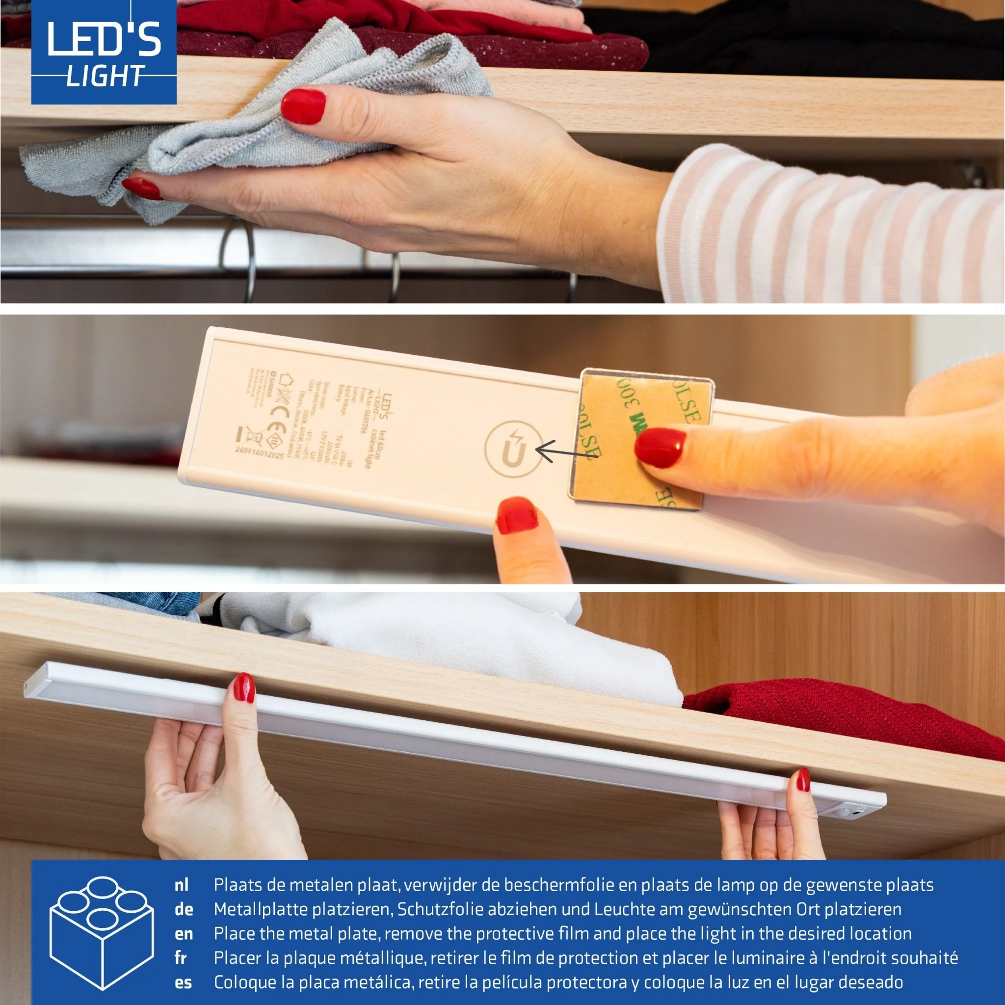 LED's Light Kastverlichting met sensor 40 cm - Oplaadbaar en draadloos - zwaai- en bewegingssensor - wit - Image 6