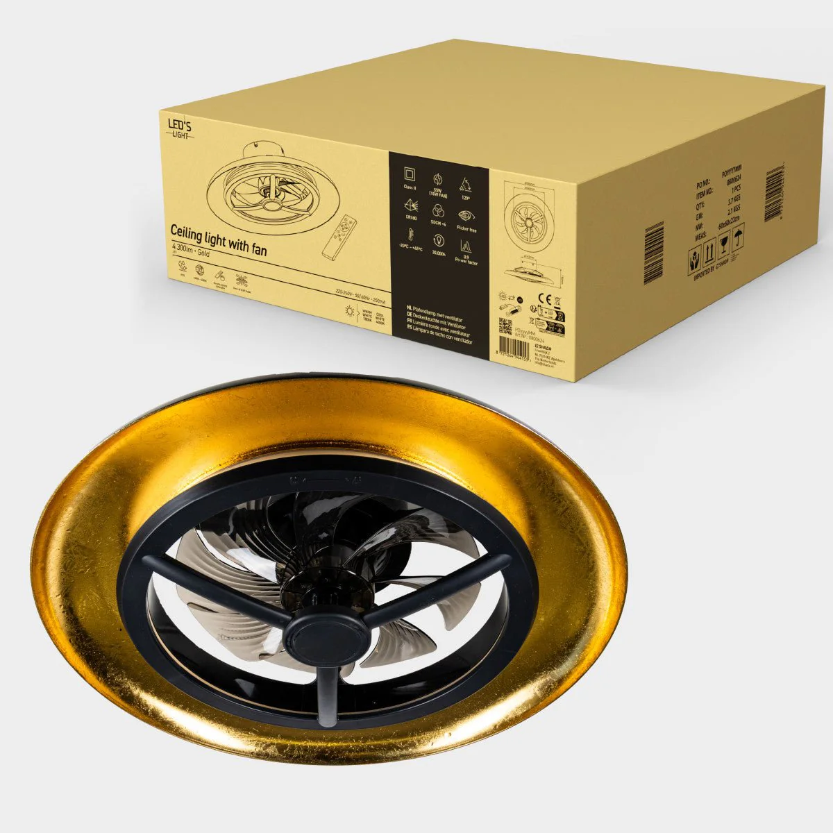 LED's Light Plafondventilator met lamp Goud met Zwart 55W 4300lm 1800K/4000K 55cm - Image 11