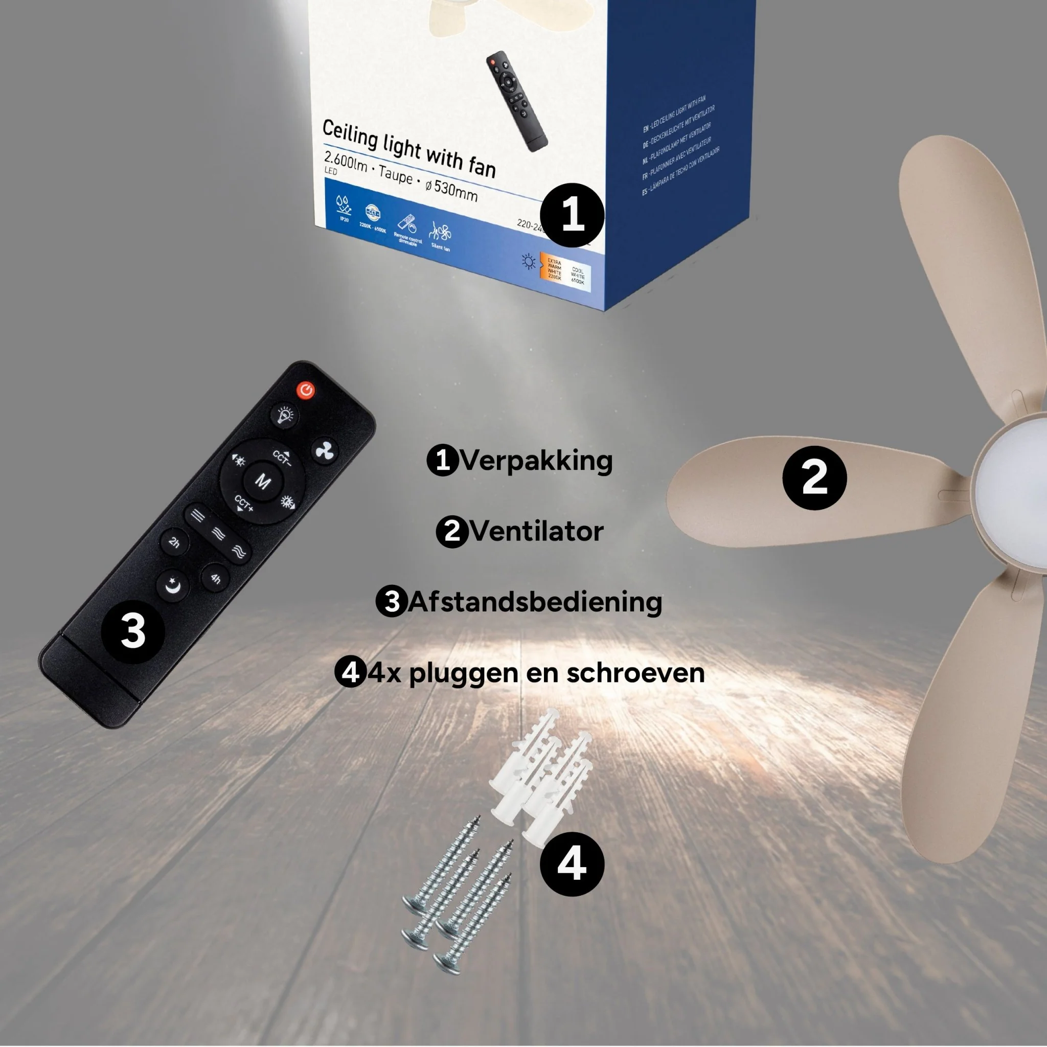LED's Light Plafondventilator met lamp Taupe 25W 2600lm 2200K/6500K - 53cm - Image 3