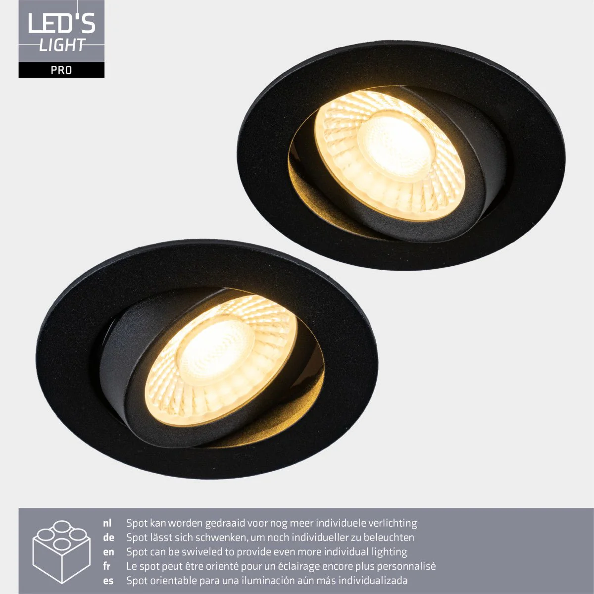 LED's Light PRO - 3 PACK - downlight inbouwspot Ø 68mm - Kantelbaar - Spatwaterdicht - Dim to Warm - Zwart - Image 5