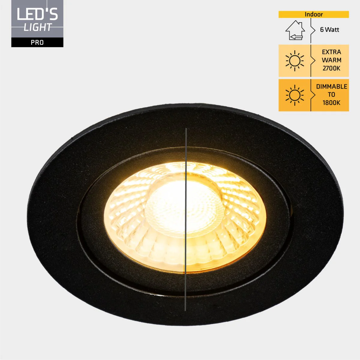 LED's Light PRO - 3 PACK - downlight inbouwspot Ø 68mm - Kantelbaar - Spatwaterdicht - Dim to Warm - Zwart - Image 3