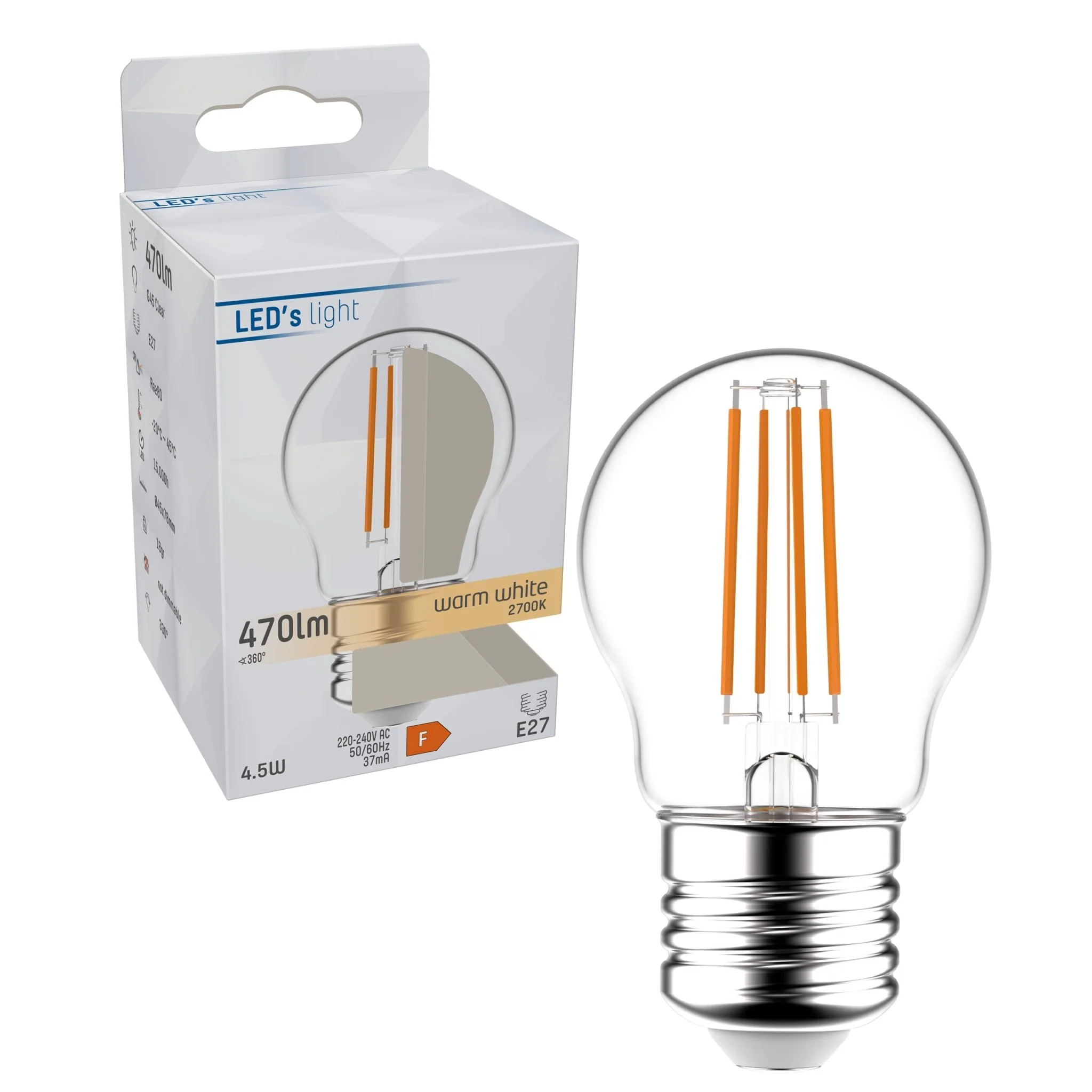 LED Lamp E27 - Helder glas - Warm wit licht - 470 lm