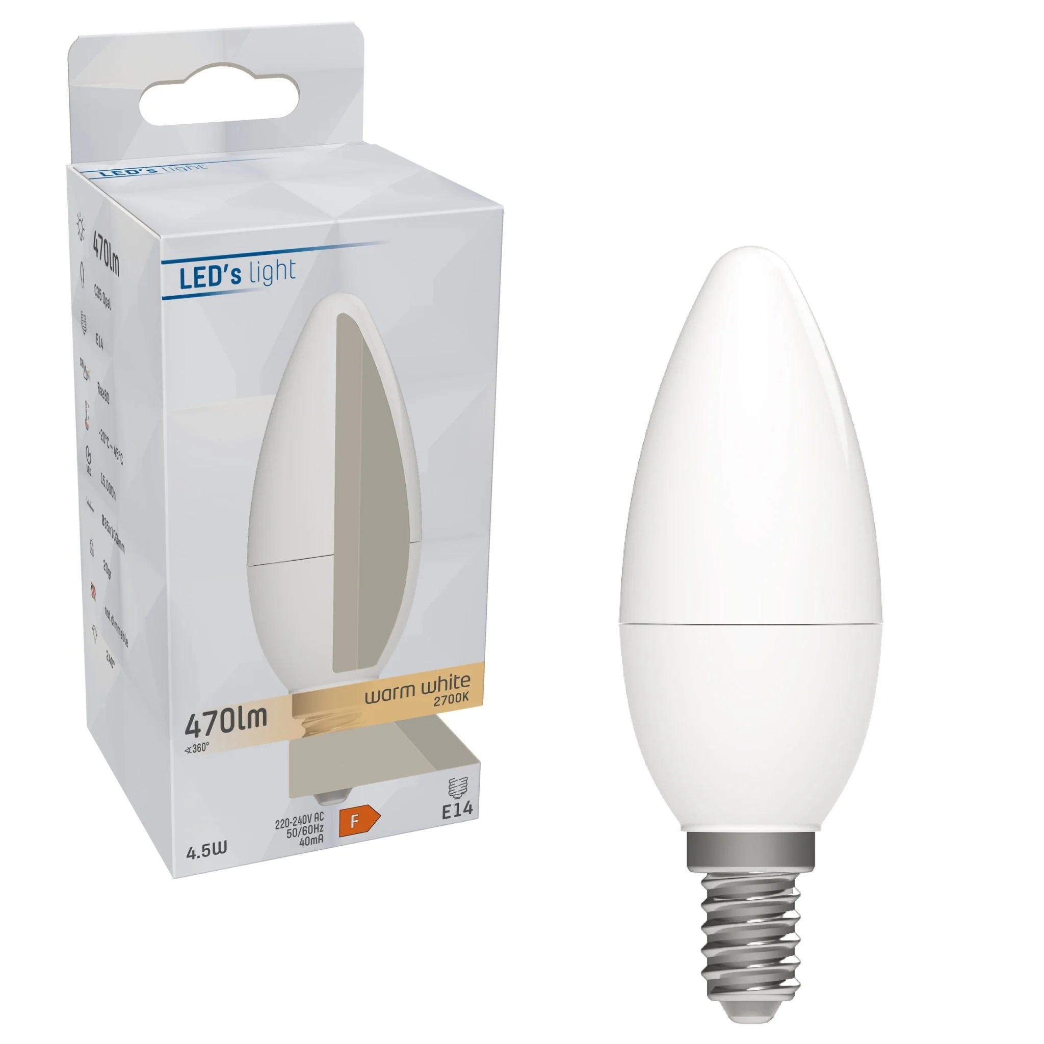 LongLife LED Lamp Kaars E14 - Mat - Warm wit - 4.9W (40W) - C35