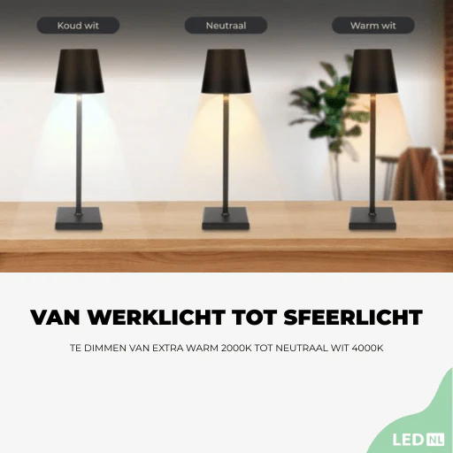LED's Light Oplaadbare LED Tafellamp - Dimbaar via aanraking - Binnen en buiten - Zwart - Image 7