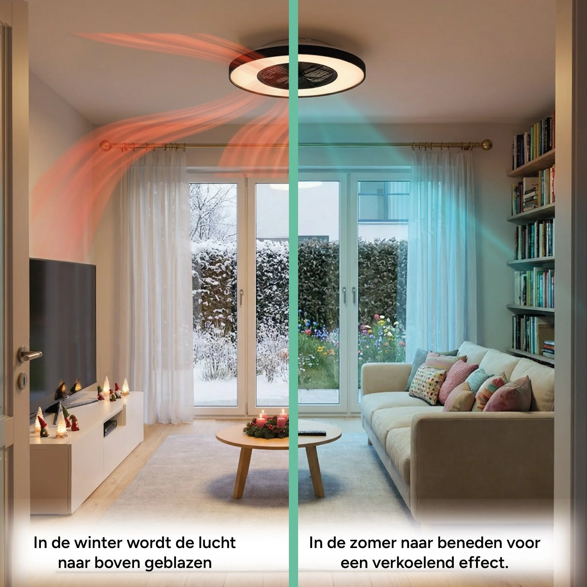 Proventa 3D Air Plafondlamp met Ventilator 60cm - Full room luchtcirculatie - Zomer & Winterstand – Licht en kleurtemperatuur instelbaar - Image 10