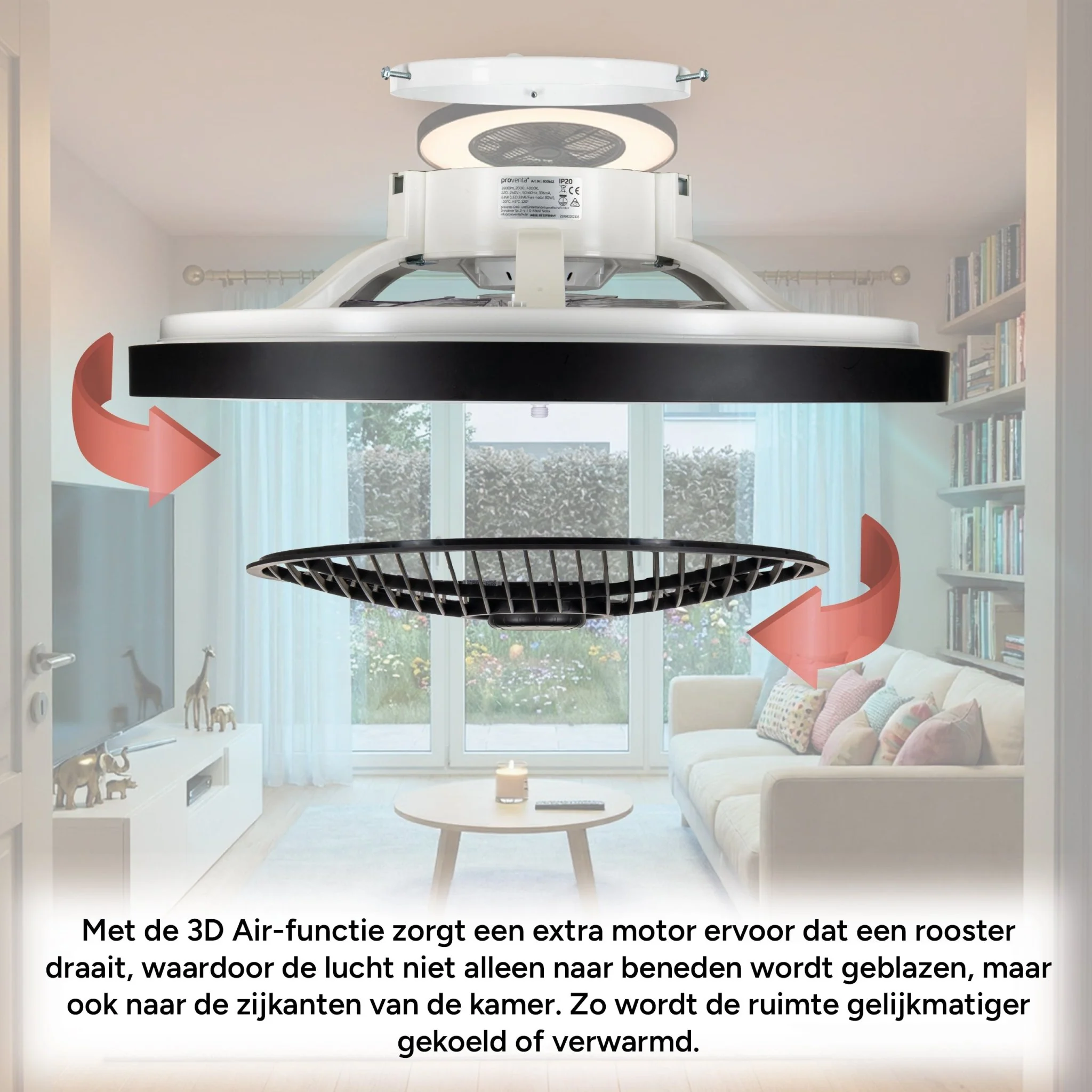 Proventa 3D Air Plafondlamp met Ventilator 60cm - Full room luchtcirculatie - Zomer & Winterstand – Licht en kleurtemperatuur instelbaar - Image 6