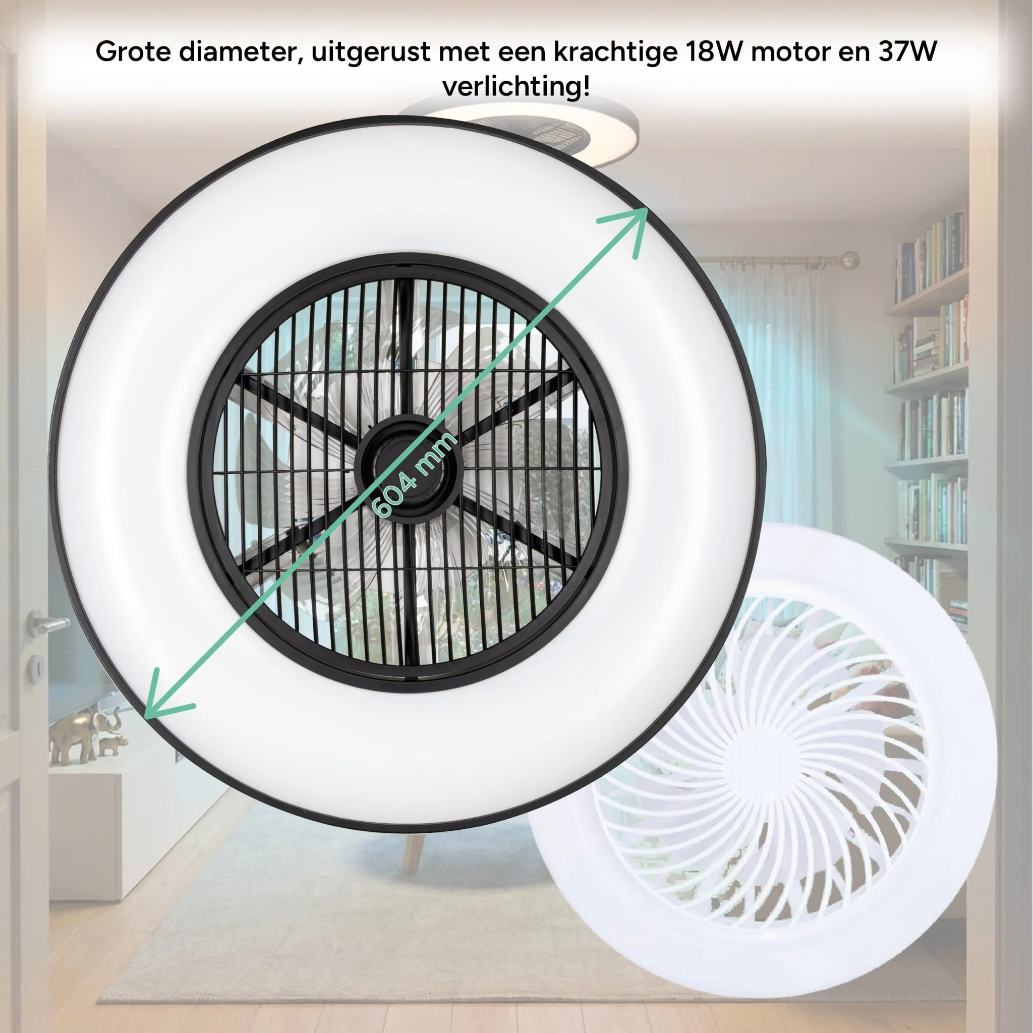 Proventa 3D Air Plafondlamp met Ventilator 60cm - Full room luchtcirculatie - Zomer & Winterstand – Licht en kleurtemperatuur instelbaar - Image 7