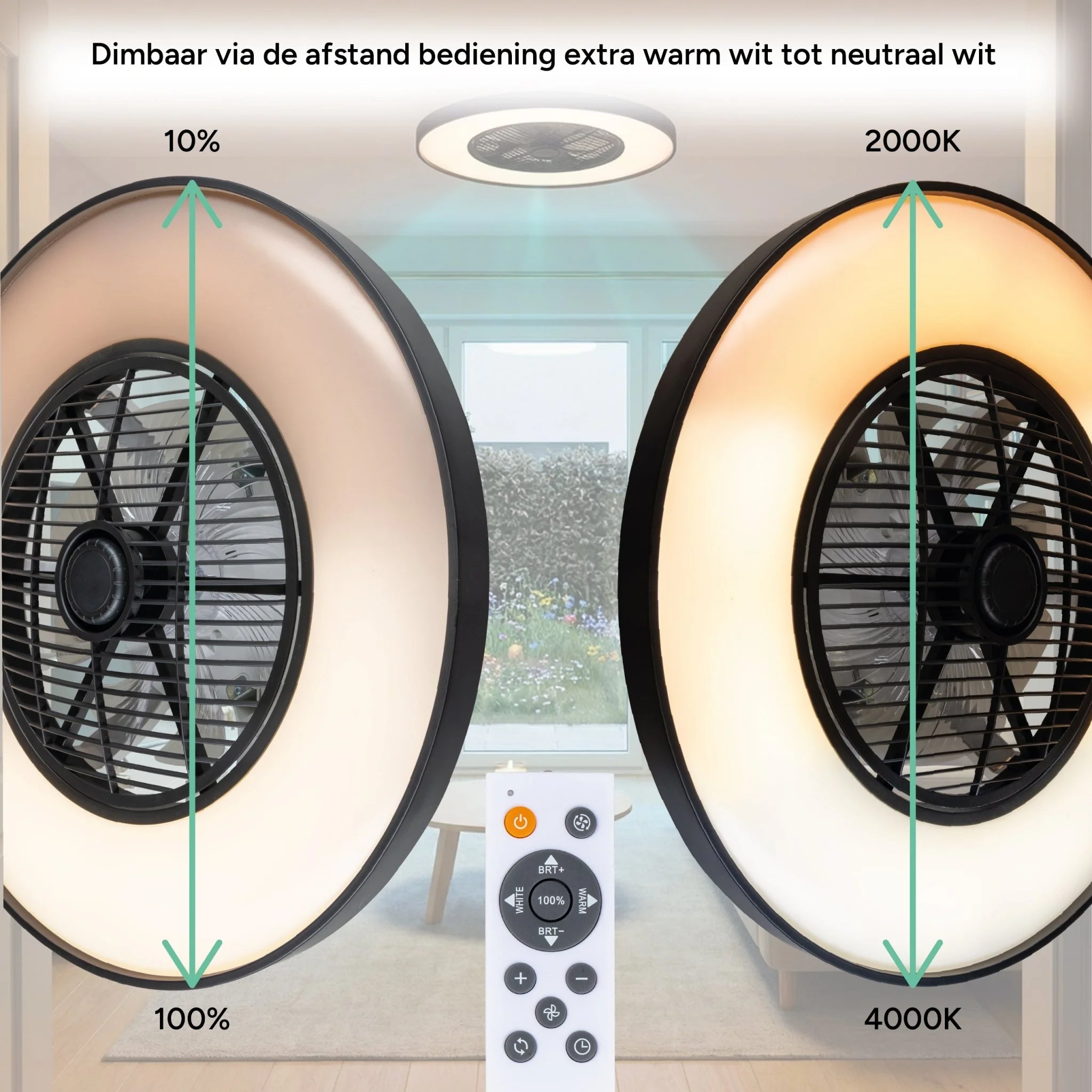 Proventa 3D Air Plafondlamp met Ventilator 60cm - Full room luchtcirculatie - Zomer & Winterstand – Licht en kleurtemperatuur instelbaar - Image 8